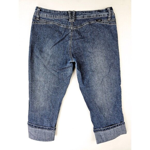 Angels Jeans Size 13 Juniors Women's Blue Cropped Capri Ramie Blend Logo Denim - Picture 1 of 11